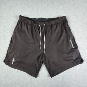 Three Nails Cross Logo Shorts Men L Black Drawstring Zipped Pockets Athleticwear